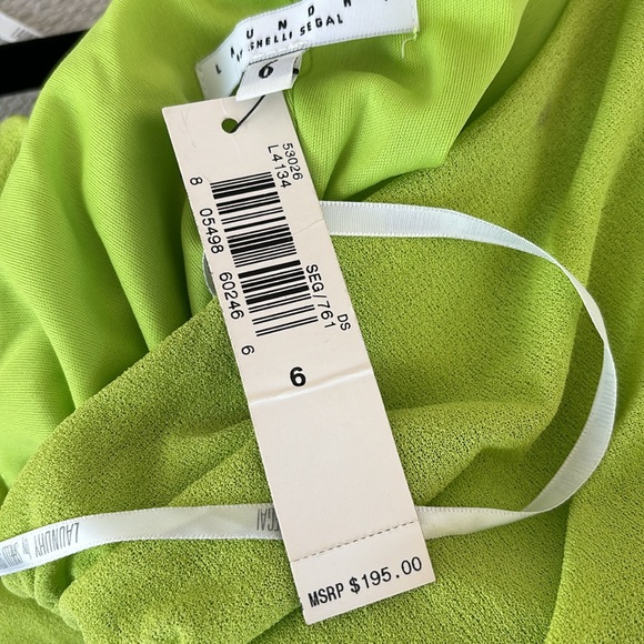 NWT Laundry by Shelli Segal asymmetrical one shoulder Crepe dress Lime Size 6 - Picture 12 of 13